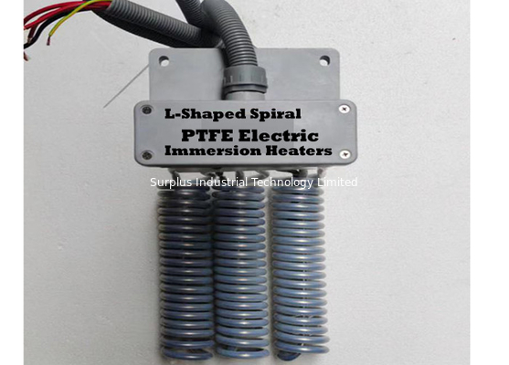 L Shaped Three Element PTFE Immersion Heater , Spiral Water Heater For Gold Plating